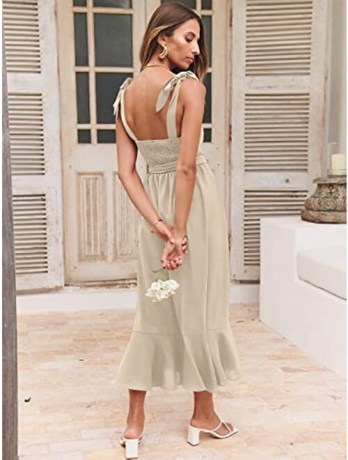 ANRABESS Women's Elegant Bridesmaid Dresses Square Neck Ruffle Split Midi Formal Dress for Wedding Guest Cocktail Party