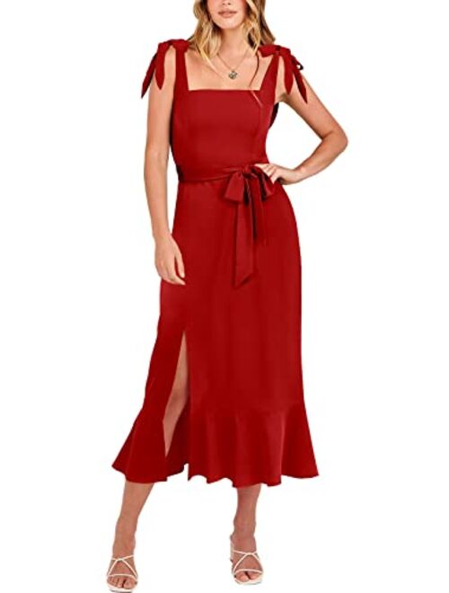 ANRABESS Women's Elegant Bridesmaid Dresses Square Neck Ruffle Split Midi Formal Dress for Wedding Guest Cocktail Party