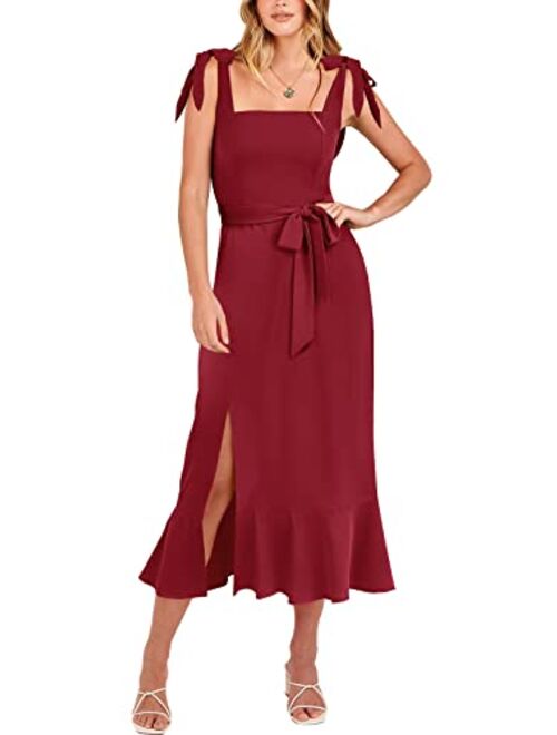 ANRABESS Women's Elegant Bridesmaid Dresses Square Neck Ruffle Split Midi Formal Dress for Wedding Guest Cocktail Party