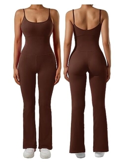 Women Ribbed Flare One Piece Jumpsuits Seamless Padded Sexy Jumpsuit