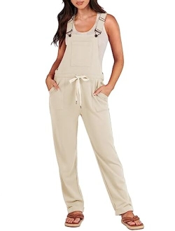 Women's Overalls Jumpsuit Casual Sleeveless Adjustable Tie Straps Drawstring Jumpers Outfits with Pockets