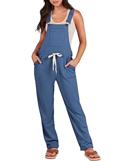 Women's Overalls Jumpsuit Casual Sleeveless Adjustable Tie Straps Drawstring Jumpers Outfits with Pockets