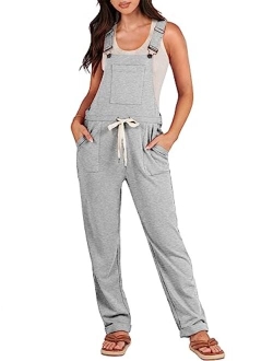 Women's Overalls Jumpsuit Casual Sleeveless Adjustable Tie Straps Drawstring Jumpers Outfits with Pockets