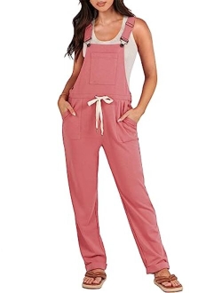 Women's Overalls Jumpsuit Casual Sleeveless Adjustable Tie Straps Drawstring Jumpers Outfits with Pockets