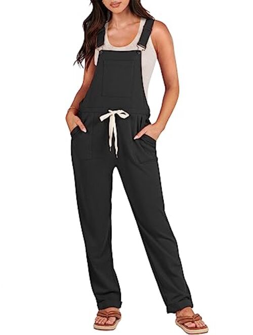 ANRABESS Women's Overalls Jumpsuit Casual Sleeveless Adjustable Tie Straps Drawstring Jumpers Outfits with Pockets