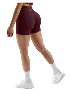 Women No Front Seam Buttery Soft Workout Shorts Ruched High Waisted Tummy Control Gym Shorts