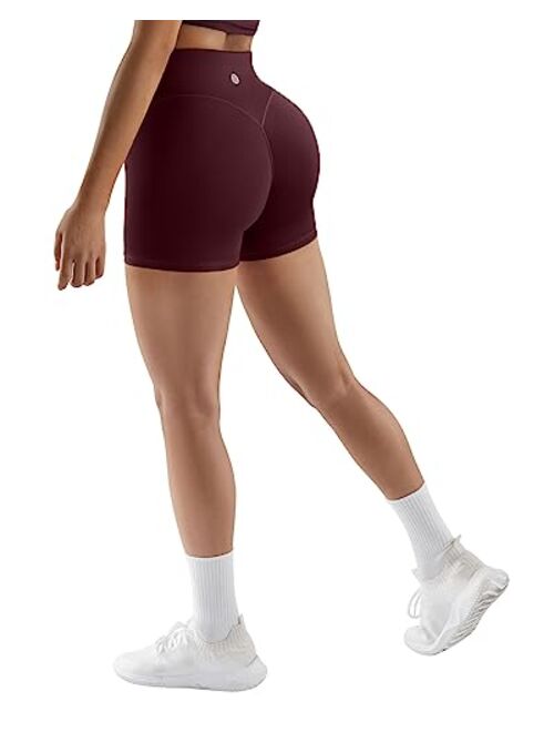 SUUKSESS Women No Front Seam Buttery Soft Workout Shorts Ruched High Waisted Tummy Control Gym Shorts