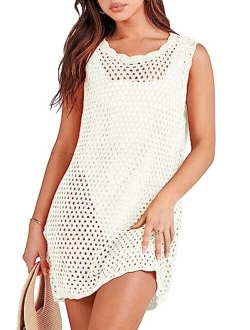 Women Swimsuit Crochet Swim Cover Up Summer Bathing Suit Swimwear Knit Sleeveless Pullover Beach Dress