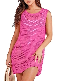 Women Swimsuit Crochet Swim Cover Up Summer Bathing Suit Swimwear Knit Sleeveless Pullover Beach Dress