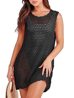 Women Swimsuit Crochet Swim Cover Up Summer Bathing Suit Swimwear Knit Sleeveless Pullover Beach Dress