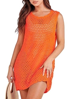 Women Swimsuit Crochet Swim Cover Up Summer Bathing Suit Swimwear Knit Sleeveless Pullover Beach Dress