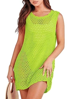 Women Swimsuit Crochet Swim Cover Up Summer Bathing Suit Swimwear Knit Sleeveless Pullover Beach Dress