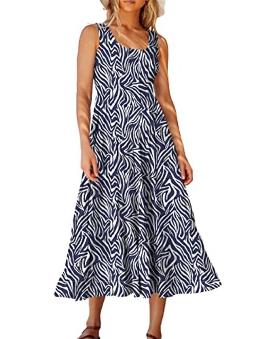 ANRABESS Women's Summer Sleeveless Smocked Sundress Boho Ruffle Tiered Swing A Line Beach Midi Dress with Pockets