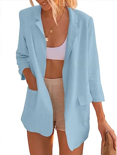 ANRABESS Womens 2023 Spring Summer Casual Open Front Long Sleeve Lightweight Work Office Jackets Blazer Suit