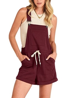 Women's Casual Straps Short Bib Overalls Basic Sleeveless Drawstring Romper Jumpsuits