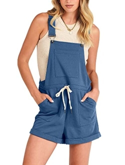 Women's Casual Straps Short Bib Overalls Basic Sleeveless Drawstring Romper Jumpsuits