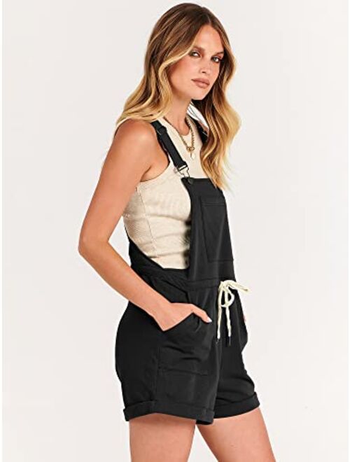 ANRABESS Women's Casual Straps Short Bib Overalls Basic Sleeveless Drawstring Romper Jumpsuits