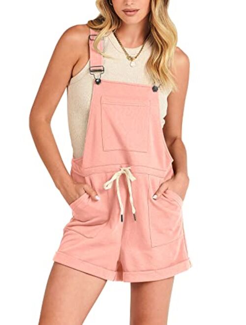 ANRABESS Women's Casual Straps Short Bib Overalls Basic Sleeveless Drawstring Romper Jumpsuits