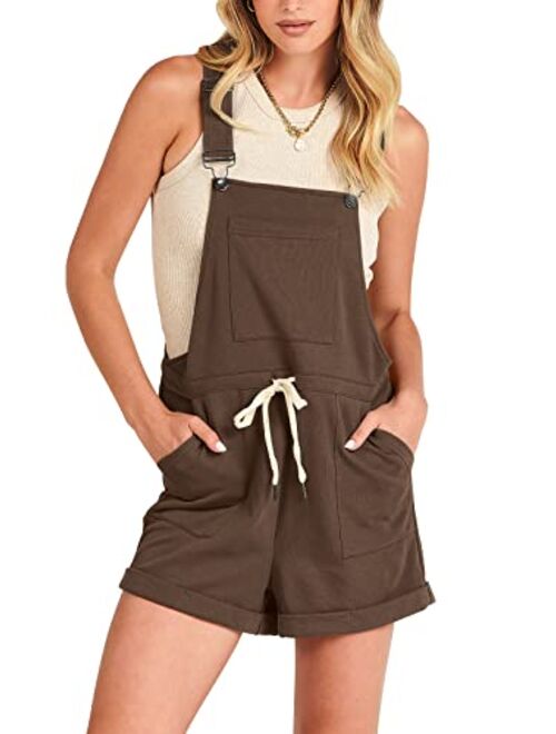 ANRABESS Women's Casual Straps Short Bib Overalls Basic Sleeveless Drawstring Romper Jumpsuits