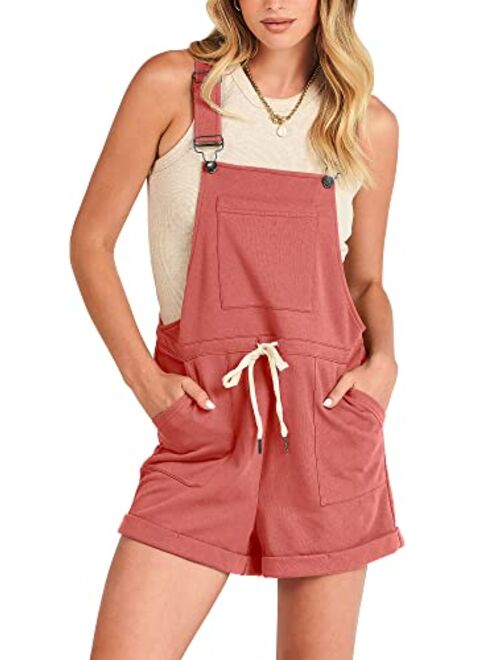 ANRABESS Women's Casual Straps Short Bib Overalls Basic Sleeveless Drawstring Romper Jumpsuits