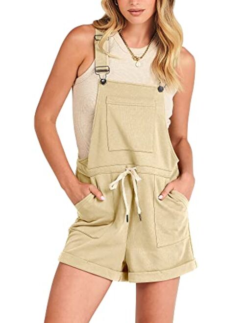 ANRABESS Women's Casual Straps Short Bib Overalls Basic Sleeveless Drawstring Romper Jumpsuits