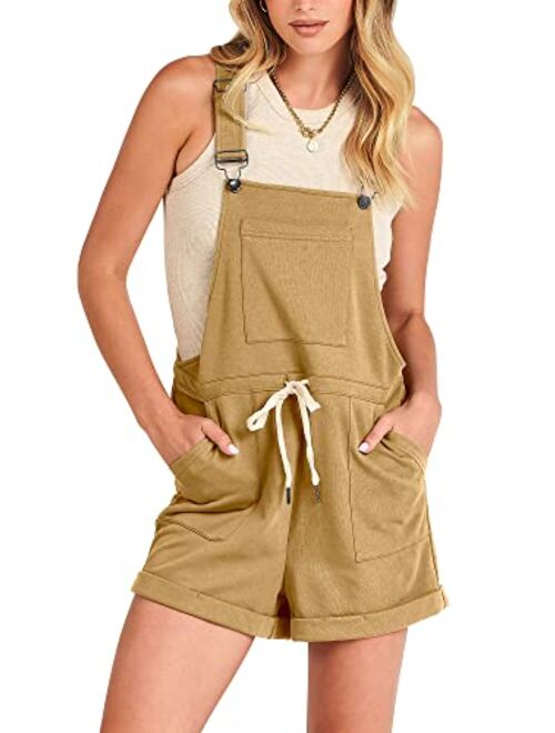 ANRABESS Women's Casual Straps Short Bib Overalls Basic Sleeveless Drawstring Romper Jumpsuits