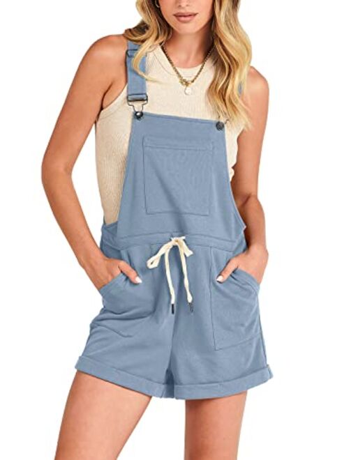 ANRABESS Women's Casual Straps Short Bib Overalls Basic Sleeveless Drawstring Romper Jumpsuits