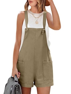 Women's Overalls Casual Loose Sleeveless Adjustable Straps Bib Summer Romper with Pockets