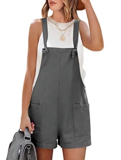 Women's Overalls Casual Loose Sleeveless Adjustable Straps Bib Summer Romper with Pockets