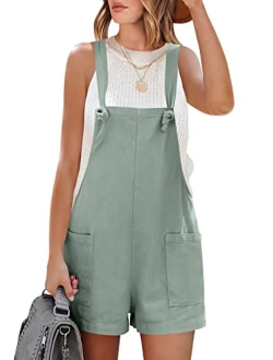 Women's Overalls Casual Loose Sleeveless Adjustable Straps Bib Summer Romper with Pockets