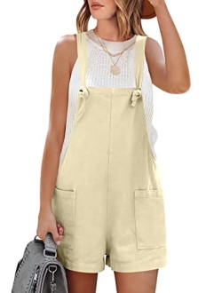 Women's Overalls Casual Loose Sleeveless Adjustable Straps Bib Summer Romper with Pockets