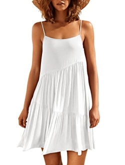 Women's Summer Casual Dress Adjustable Spaghetti Strap Beach Cover Up Tank Mini Dresses