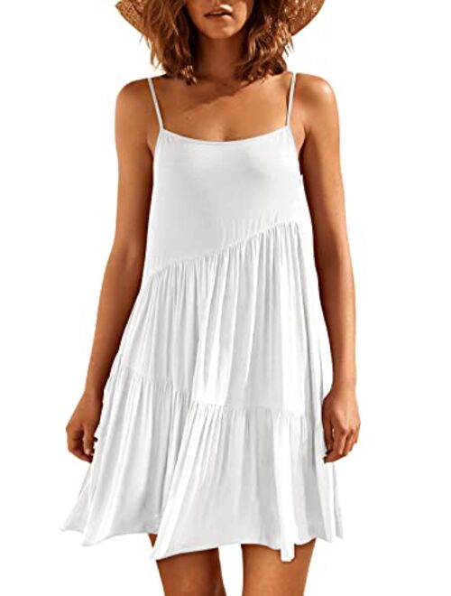 ANRABESS Women's Summer Casual Dress Adjustable Spaghetti Strap Beach Cover Up Tank Mini Dresses