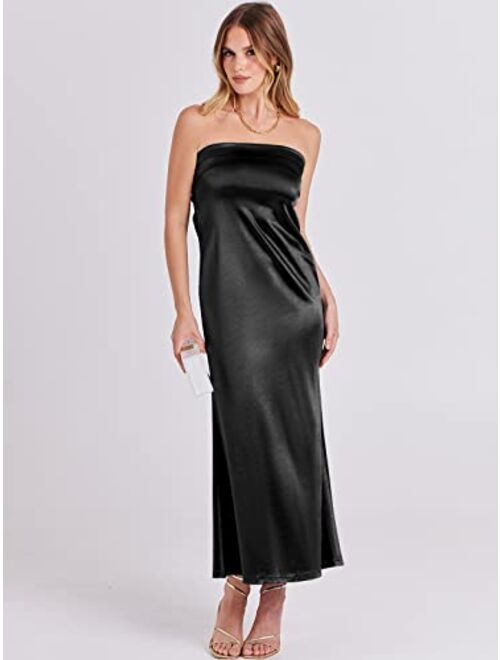 ANRABESS Women Summer Satin Strapless Formal Dress Sexy Backless Bodycon Wedding Cocktail Party Maxi Dress