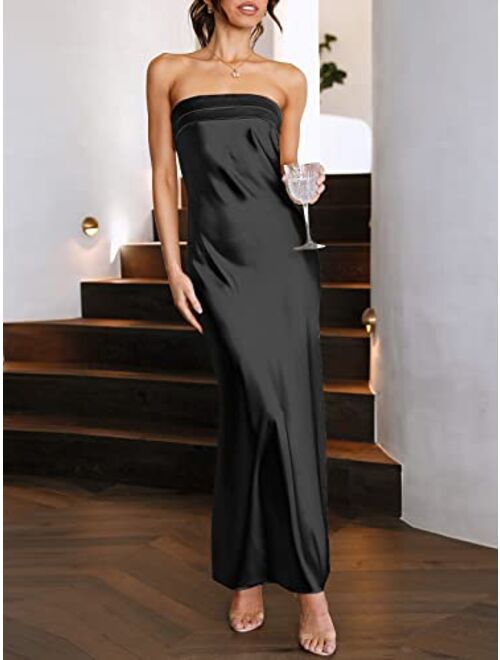 ANRABESS Women Summer Satin Strapless Formal Dress Sexy Backless Bodycon Wedding Cocktail Party Maxi Dress