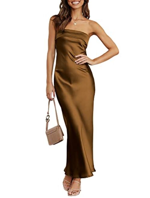 ANRABESS Women Summer Satin Strapless Formal Dress Sexy Backless Bodycon Wedding Cocktail Party Maxi Dress