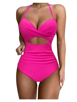 Women Wrap Cut Out One Piece Swimsuit High Waisted Monokini Bathing Suit