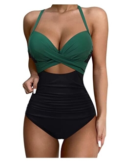 Women Wrap Cut Out One Piece Swimsuit High Waisted Monokini Bathing Suit