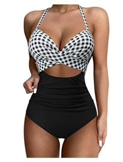 Women Wrap Cut Out One Piece Swimsuit High Waisted Monokini Bathing Suit