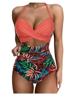 Women Wrap Cut Out One Piece Swimsuit High Waisted Monokini Bathing Suit