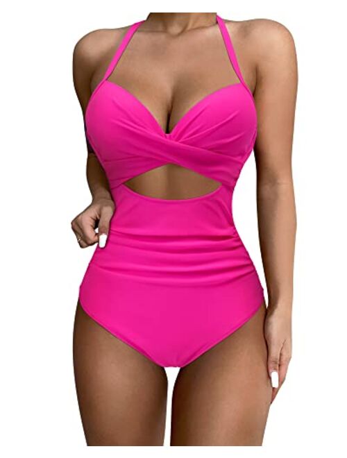 SUUKSESS Women Wrap Cut Out One Piece Swimsuit High Waisted Monokini Bathing Suit