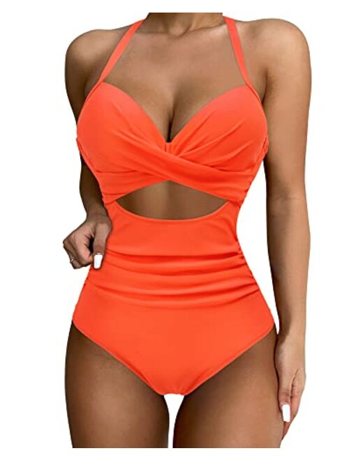 SUUKSESS Women Wrap Cut Out One Piece Swimsuit High Waisted Monokini Bathing Suit