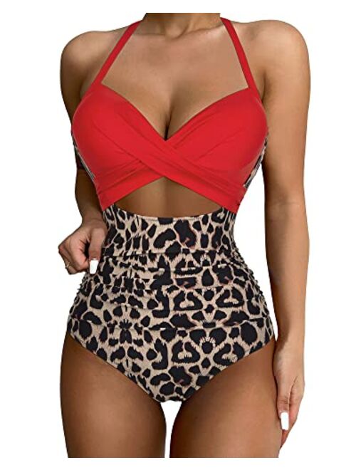 SUUKSESS Women Wrap Cut Out One Piece Swimsuit High Waisted Monokini Bathing Suit