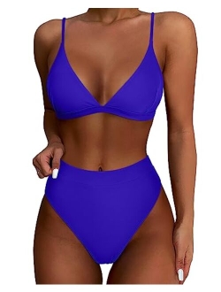 Women High Waisted High Cut Bikini Set Sexy Triangle Two Piece Swimsuits