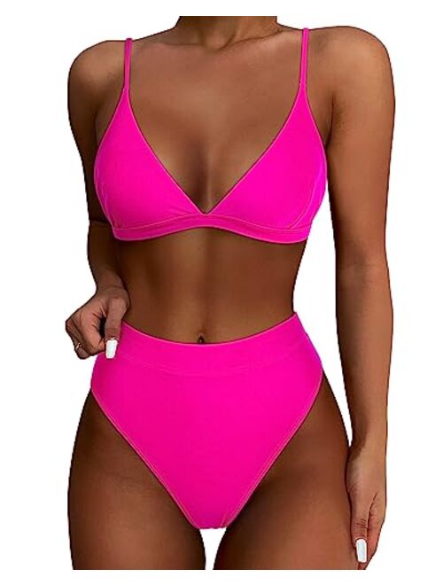 SUUKSESS Women High Waisted High Cut Bikini Set Sexy Triangle Two Piece Swimsuits