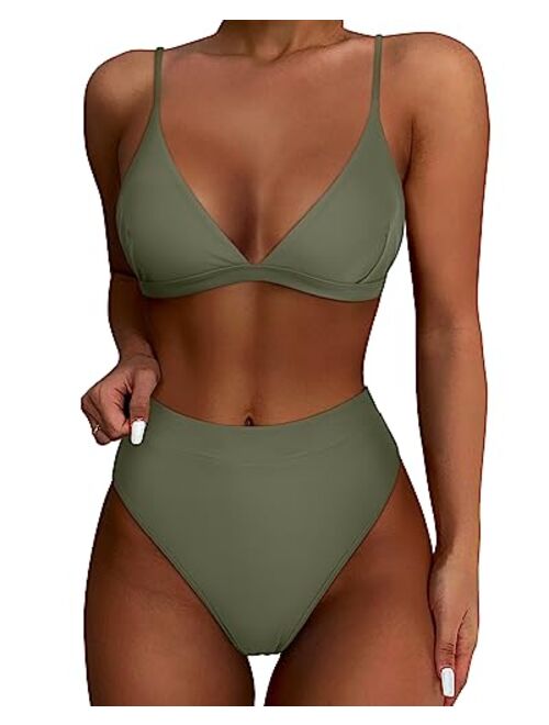 SUUKSESS Women High Waisted High Cut Bikini Set Sexy Triangle Two Piece Swimsuits