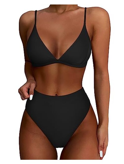 SUUKSESS Women High Waisted High Cut Bikini Set Sexy Triangle Two Piece Swimsuits