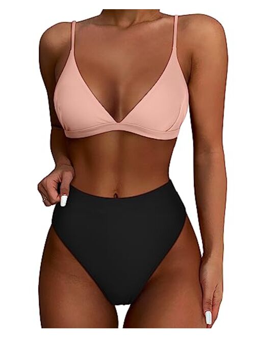 SUUKSESS Women High Waisted High Cut Bikini Set Sexy Triangle Two Piece Swimsuits