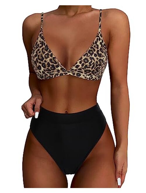 SUUKSESS Women High Waisted High Cut Bikini Set Sexy Triangle Two Piece Swimsuits