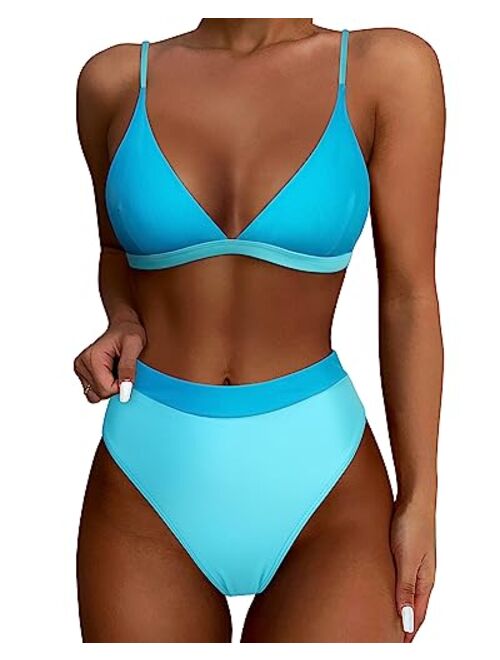 SUUKSESS Women High Waisted High Cut Bikini Set Sexy Triangle Two Piece Swimsuits